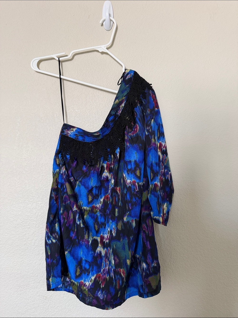 Angie One-Shoulder Blue & Black Lace-Trim Camisole